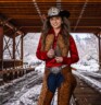 2023 Kaili Hill in Red Shirt and Leather Vest-Chaps